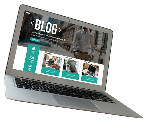 3D laptop showing a blog page interface