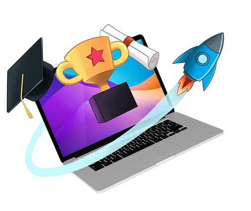 3D laptop with learning website elements