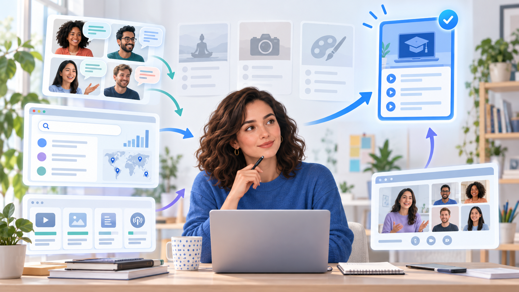 Creator building a connected learning business around courses, students, branding, sales, analytics, and AI assistance